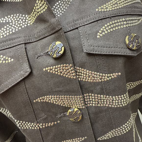 DG2 by Diane Gilman Brown Studded Denim Jacket Sz S Metallic Embellished - Picture 2 of 7